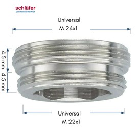 Schläfer 632510 – M 24 x 1 Outer/M 22 x 1 Outer – Compatible Neoperl Reduction, (Reducer), Universal Adaptor Metal M22/M24, Receptacle Adapter/Transition Piece for Spouts on Fittings, Chrome-Plated