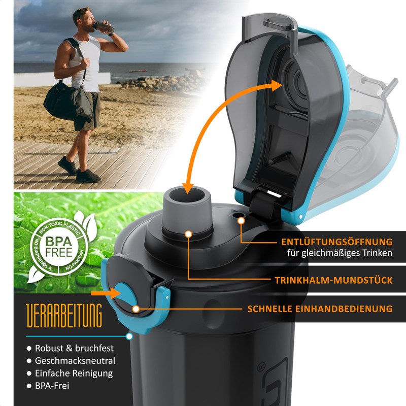 Arendo - Drinking Bottle with Lid OneClick Closure - 800