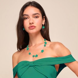 EVER FAITH Flower Choker Necklace Enamel Flower Bib Necklaces with Earrings Summer Beach Jewellery for Women Girls, Enamel