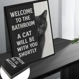 HKMXCD Cat Peeking Wall Art Funny Cat Bathroom Sign Wall Decor Pictures Bathroom Animal Painting Print Artwork for Toilet Bathroom Home Decoration 8x10in frame