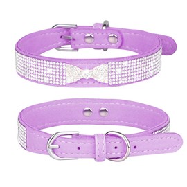 Purple Bling Dog Collars for Medium Dogs, Crystal Name Plate, Pretty Bow Diamond Dog Collars Glitter Jeweled Sparkly Rhinestone Female Dog Collar for Small Medium Pet Girl Dogs,M