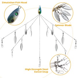 2 Pcs Alabama Rigs, 5 Arm Umbrella Rig Swimbait with 8 Blade Willow Leaf Blades, Fishing Bass Bait for Saltwater Freshwater
