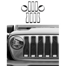 DSWSQ Angry Eyes Headlight Covers & Grill Inserts Trim Kit for 2018-2024+ Jeep Wrangler JL/Gladiator JT Unlimited/Rubicon/Overland/Sahara/High Altitude/4xe/392/Mojave/Farout