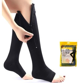 Ailaka Zipper 20-30 mmHg Compression Socks for Women & Men, Knee High Open Toe