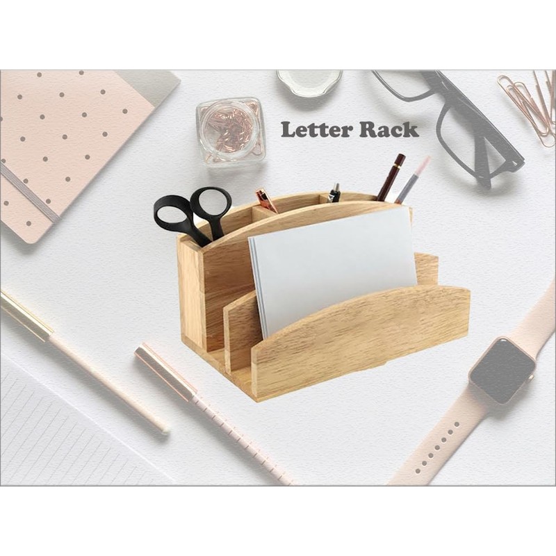 TOP SAVER Wooden Letter Rack and Stationary Holder Home and