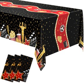 Oudain 6 Pcs Movie Night Tablecloth 54 x 108 Inch Movie Theme Table Covers Theme Rectangular Tablecloth for Movie Night Party Supplies Birthday Party Wedding Theater Dining Camping Anniversary Picnics