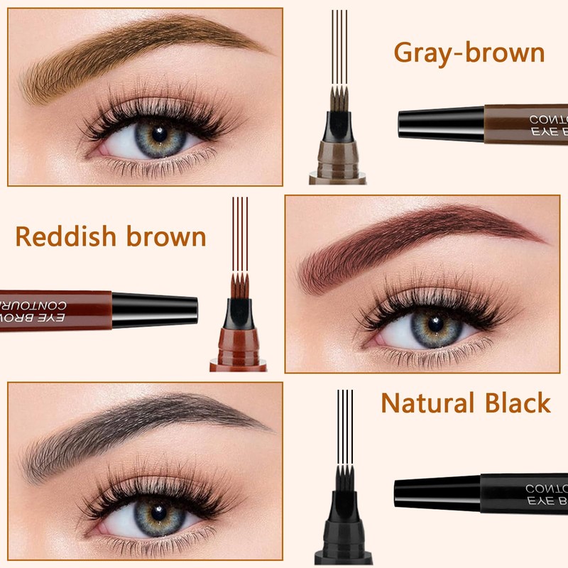 PIWOSGOL Waterproof Eyebrow Pencil with 4 Fork Tips, Microblading Sweat-Resistant