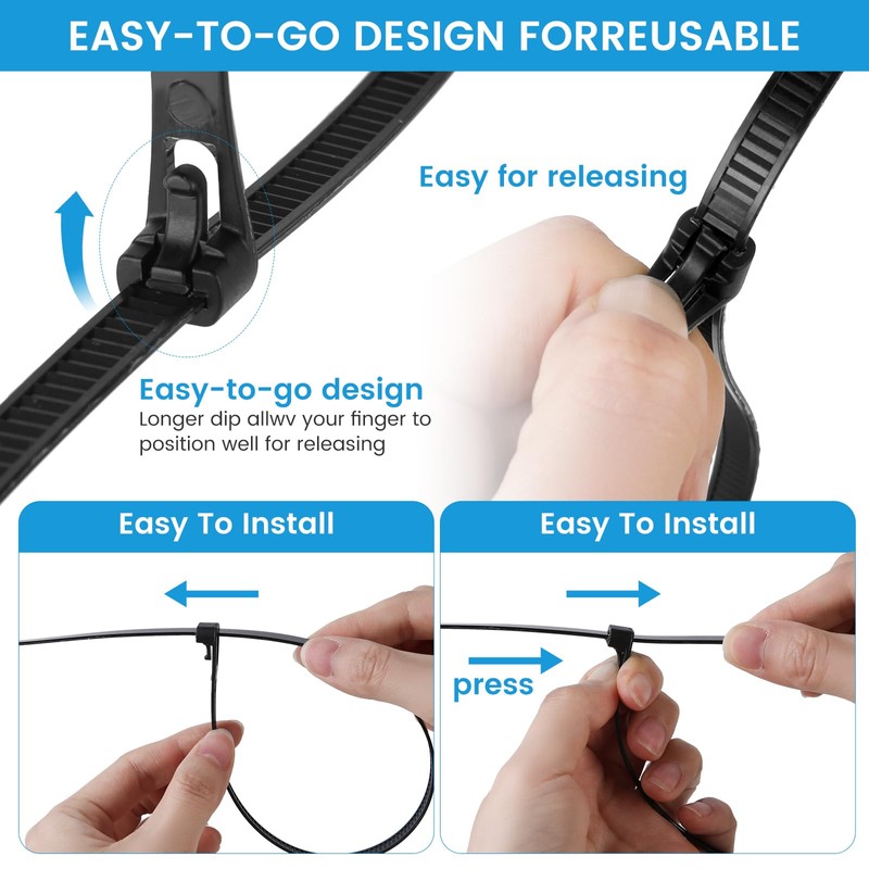 Heavy-Duty Reusable Zip Ties – 12-Inch 300 x 7.6mm, 120