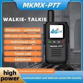 MKMXPTT Global walkie Talkie 4G/5G POC Remote Phone，Police Civilian Fleet (Free) 5000km Professional Radio Communicator 500km (with SIM) Long Distance PTT Rechargeable PoC 6000mAh (2PACK)