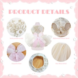 Embroidered Dog Wedding Outfit, Princess Dress for Small Dog Tulle Puppy Skirt with Pink Bow Doggie Cat Birthday Dress Champagne Clothes (X-Large, Wedding)