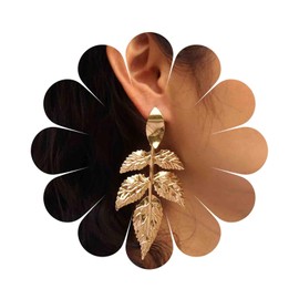 Cimenexe Bohemian Metal Leaf Dangle Earrings Gold Hammered Leaf Earrings Large Leaf Stud Earrings Statement Leaf Plant Earrings Jewellery for Women and Girls Gifts, Zinc, No Gemstone