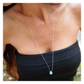 Yheakne Long Turquoise Necklace Silver Teardrop Turquoise Necklace Vintage Long Pendant Chain Necklaces Jewelry for Women and Girls