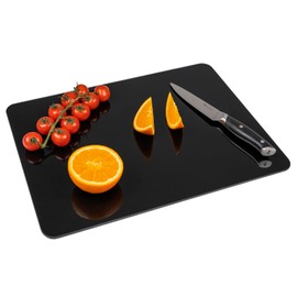 Tempered Glass Cutting Board for Kitchen, Clear Glass Cutting Board with Rubber Feet and Rounded Corners, Dishwasher Safe, Easy to Clean, Heat and Scratch Resistant for Countertop-12x16 inch, Black