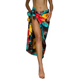 King Kameha Funky Hawaiian Cover-up Pareo Sarong, Big Flower, Brown, Big