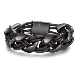ketryep Mens Leather Bracelet Black Brown Premium Leather Braided Mens Bracelet Stainless Steel Wristband Cuff Bangle Bracelets, Ideal Gifts for Men on Father's Day Birthdays Christmas Day (Brown)