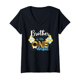 Womens Brother of Mr Onederful 1st Birthday First One-Derful V-Neck T-Shirt