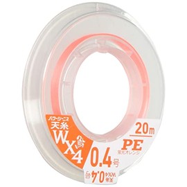 X-Braid PE Line, Power Genis, Ayuten Yarn, PE WX4, 66.4 ft (20 m), No. 0.4, 4 Pieces, Fluorescent Orange