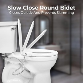 GenieBidet Right Side Bidet Toilet Seat Round - Round Bidet Toilet Seat with Adjustable Self-Cleaning Nozzles, Attachment, T Adapter & Bottle - Non Electric Bidet Seat