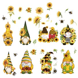 CRASPIRE 8 Sheets 8 Styles Sunflower Window Stickers Spring Theme Gnome Stickers Window Clings Wall Decor Decals for Fridge Bedroom Living Room Kitchen Store Showcase Wall Decorations