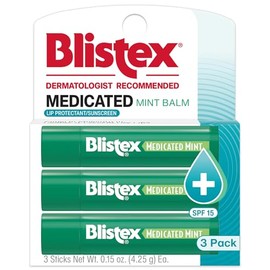 Blistex Bálsamo de menta medicado – calma y protege – Cuidado de labios medicado avanzado para labios secos y agrietados – Blistex: soluciones especializadas para labios saludables – Protección solar SPF 15 3 unidades, 0.15 oz Ea.