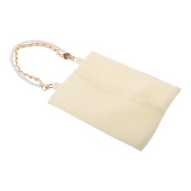 X AUTOHAUX Car Tissue Holder Car Tissue Box Organizer Wrinkled Small Pearl Necklace Seersucker 11.02"x6.69"x1.97" Beige 1 Pc