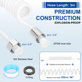 uxcell Bidet Sprayer Tube, 3 m Bidet Spring Hose Flexible Shower Tube PU Flexible Telescopic Bidet Hose for Toilet Faucet Bidet Sprayer Basin Faucet Showers, White