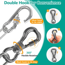 Tresbro Heavy Duty Dog Chains for Outside, 10FT Stainless Steel Tie Out Cable with Swivel Hook for Large Dogs, Metal Chew Proof Pet Runner Chain Leash Lead for Outdoor Camping Hiking Yard, 5MM