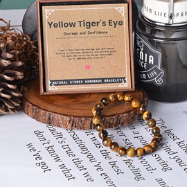 YUEBAYUE Yellow Tiger Eye Healing Crystal Bracelets,Anxiety Beaded Gemstone Bracelets for Women,Birthday Valentines Christmas Gifts for Women