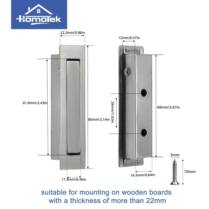 HOMOTEK Recessed Pocket Door Pull Handle, Edge Flush Pull, Hidden