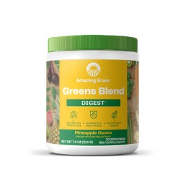 Amazing Grass Greens Blend Digest: Super Greens Powder Smoothie Mix for Digestion Support with Organic Spirulina, Chlorella, Beet Root Powder, Digestive Enzymes & Probiotics, 30 Servings