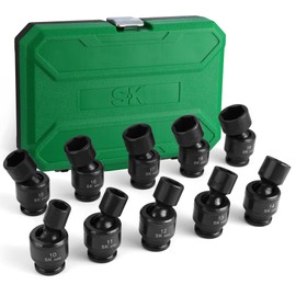 SK 3/8" Drive Universal Swivel Impact Socket Set, Metric Socket Set, 10-Piece, Premium CR-MO Steel, SureGrip 6 Point Design, with Storage Case