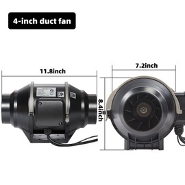 GCJ 4 inch Inline Duct Booster Fan, Ventilation Exhaust Fan with Quiet EC-Motor and Infinity Variable Speed Controller,Cooling Heating Booster for Greenhouse,Grow Tent,Hydroponics