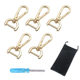 Gaodercha Pack of 5 Replacement D-Rings Swivel Snap Hooks Alloy Lobster Claw Clasps D Rings with Screwdriver and Bag Snap Hook Swivel Clasp for Purse Key Ring DIY Crafts (Gold)
