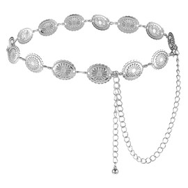NXPUXP Western Metal Concho Belt,Cowgirl Concho Chain,Adjustable Waist Chain for Women,Suitable for Dresses,Jeans,Costumes (Silver-2025),M,Non-Precious Metal,No Gemstone