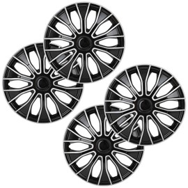 OCPTY 4 Pack 15 inch Car Wheel Rim Skin Cover Hub Caps Hubcap Wheel Cover Black & Silver Replacements for OEM Steel Wheels, High Grade ABS with Retention Ring