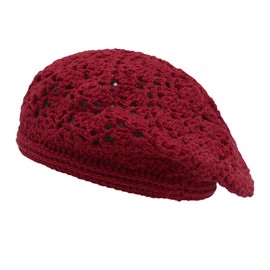 ZLYC Women's Beret Beret Hat, Crocheted Red, Unit size