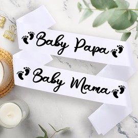 Chicelite Baby Mama and Baby Papa Sash for Baby Shower - Girl or Boy Baby Shower Party Decorations,Mommy Supplies Gender Reveal,New Mom Daddy Gifts(White Black)