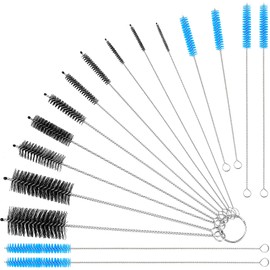 16 cepillos reutilizables de limpieza de popote, tubo de ensayo, cepillo para polvo largo de limpieza de popote, herramienta de lavado de nailon, cepillo para polvo reutilizable para botellas de diferentes tamaños (azul-negro, 16 piezas)