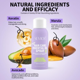 SEVICH Hair Care Essential Oil Spray 80ml with Hydrolyzed Keratin & Avocado Oil - Frizz Control, Scalp Nourishing, Travel-Friendly Moisturizing Spray for Shiny Hair (Purple)