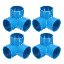 sourcing map 3 Way PVC Pipe Fittings, 1.5 Inch Furniture Grade Elbow Pipe Connector, 90 Degree PVC Elbow Side Outlet Fittings for Build PVC Furniture DIY Garden Shelves (4 Pack), Blue