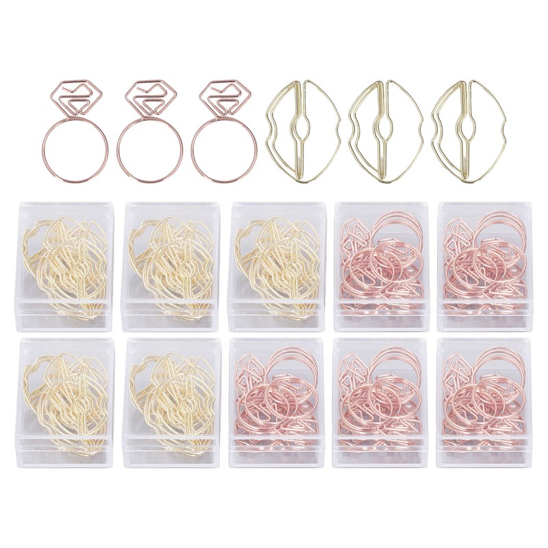 100pcs Metallic Paper Clips Lips Diamond Rings Shape Nonslip Portable