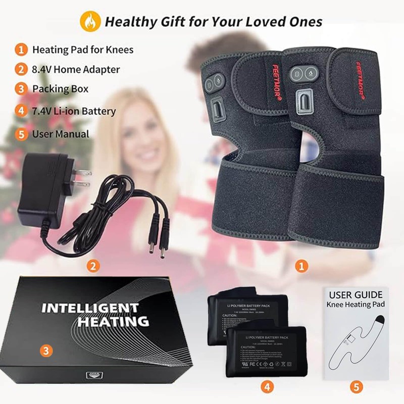 FEETMOR Heated Knee Brace Wrap with Massage - Battery Powered