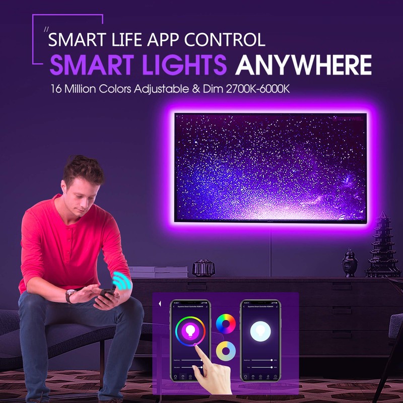 Smart Wifi USB RGBWW LED Strip 3 m Kit, Compatible