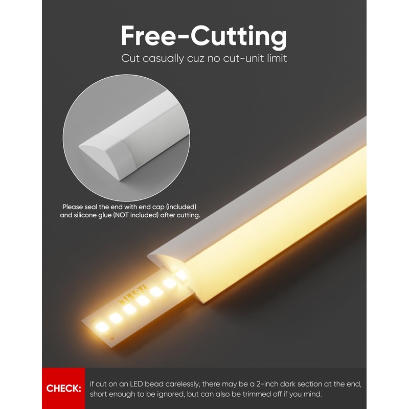 Shine Decor Under Cabinet Lighting Strip, Free Cuttable LED Silicone