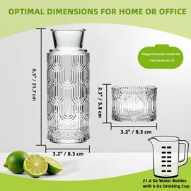 TANMESSO Bedside Water Carafe and Glass Set with Cup Lid, Mouthwash Dispenser – 21.6 Oz Cup and Bottle with 6 Oz Tumbler, Beverage Serveware Carafe for Water, Iced Tea, Juice, Beverage (Clear)