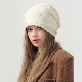 Qzkouma SSZZ-20 Women's Knit Hat, Lace Hat, Watch Cap, Medical Hat, Care Hat, Cute, beige