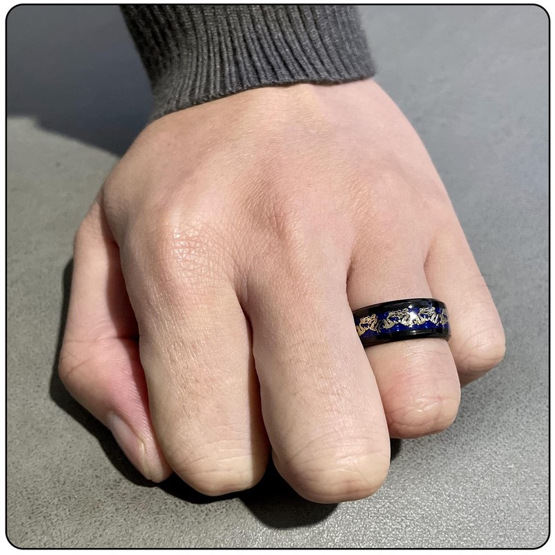 Fusamk Fashion Carbon Fiber Band Ring Stainless Steel Dragon Ring(Black(11))