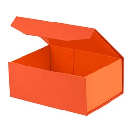 OBMMIRAO Upgrade 1PCS Orange Gift Box 9.5x7x4 Inches, Sturdy Gift Box with Lid for Gift Packaging, Foldable Magnetic Closure Storage Boxes, Bridesmaid Proposal Box, Rectangle Collapsible Box