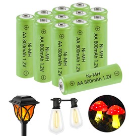 Lombaour AA 800mAh 1.2v Rechargeable Batteries,Double A High Capacity 1.2V Pre-Charged Ni-MH Battery for Solar Garden Lights, Anti-Leak, Outdoor Durability(Pack of 12)