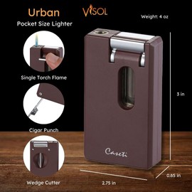 Caseti Urban Single Torch Flame Lighter, Built in Cutter, Built in Punch, Windproof Adjustable Flame Lighter (Shipped Without Butane) (Burgundy)